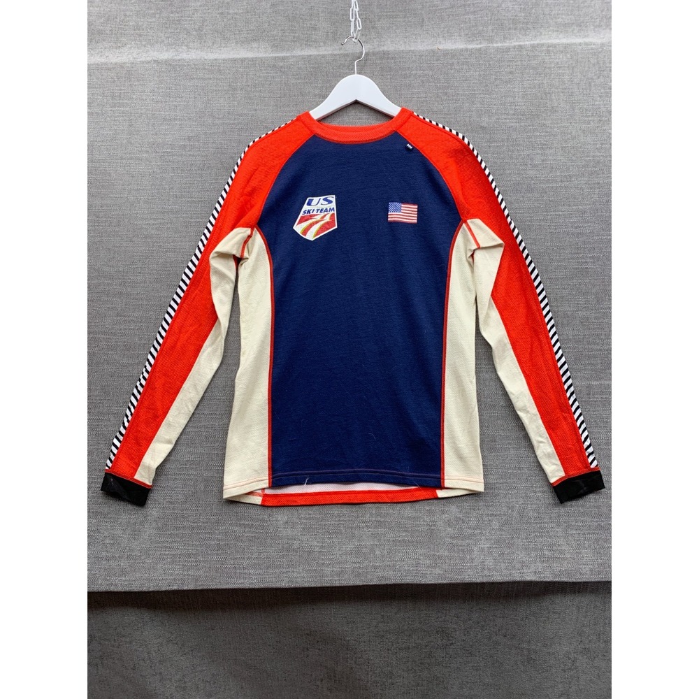 US Ski Team Shirt Mens Large Blue Helly Hansen Wool Thermal Knit Long Sleeve